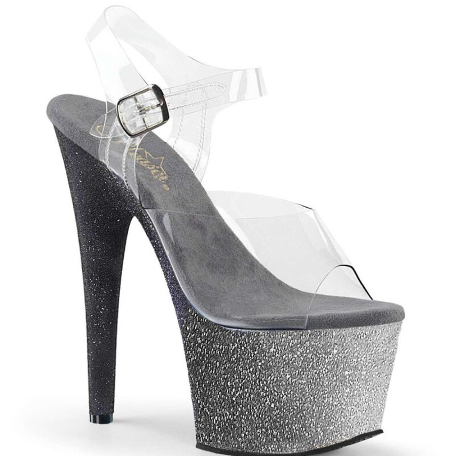 High Heels Pleaser | Pleaser Sandalette Adore-708Ombre Transparent Silber-Schwarz