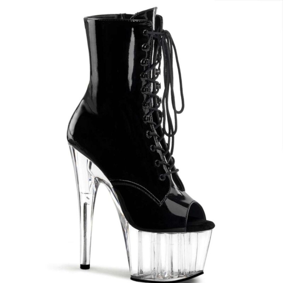 High Heels Pleaser | Pleaser Stiefelette Adore-1021 Schwarz Transparent