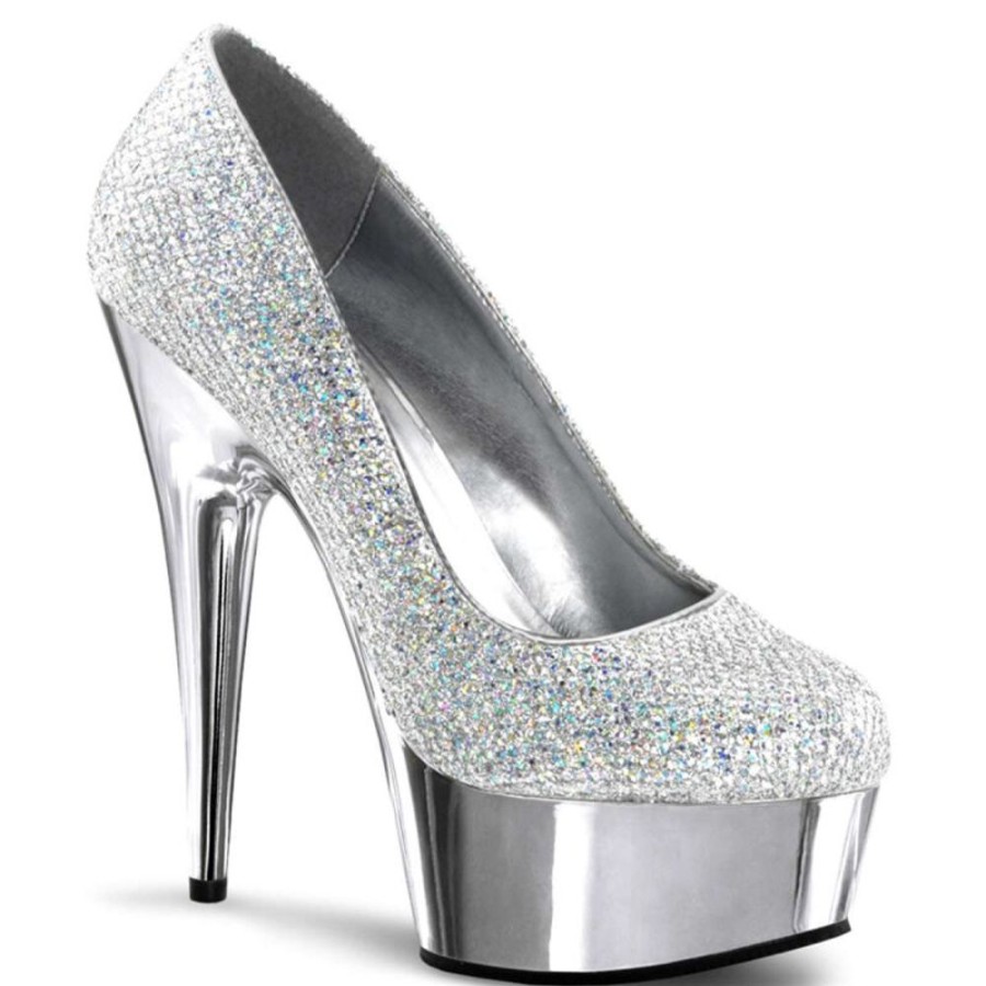 High Heels Pleaser | Pleaser Sandalette Delight-685G Silber Multi Glitter Chrom