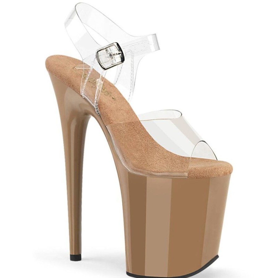 High Heels Pleaser | Pleaser Flamingo-808 Plateau Sandaletten Transparent Toffee