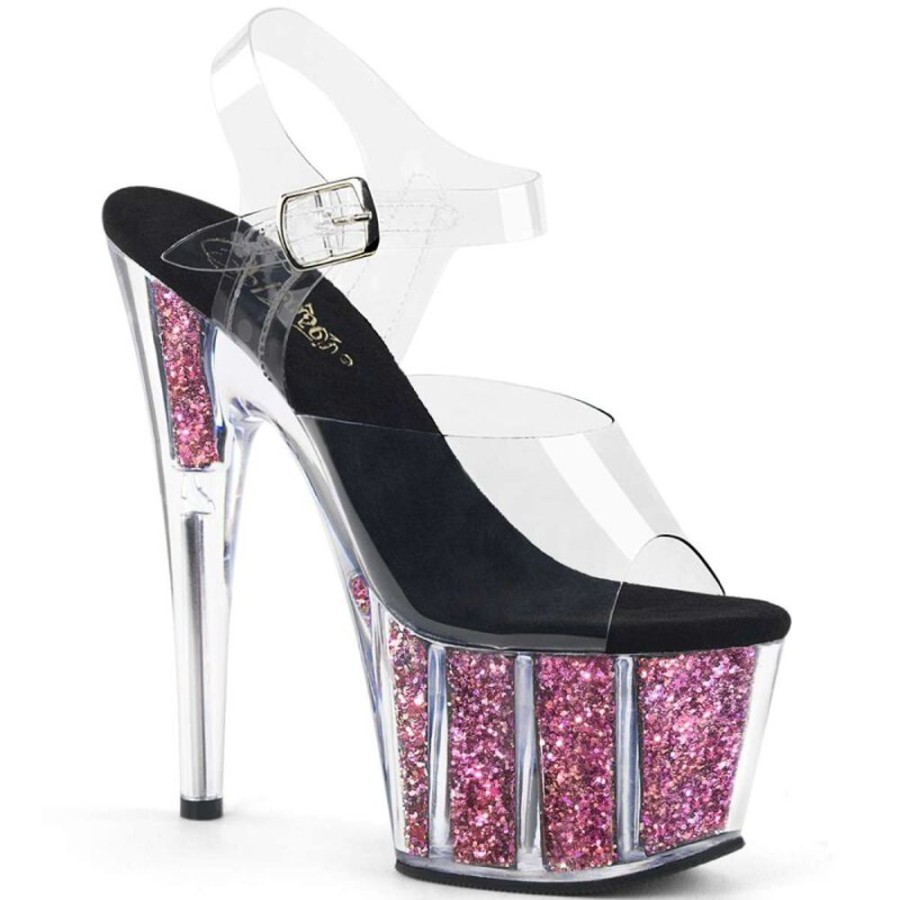 High Heels Pleaser | Pleaser Sandalette Adore-708Cg Transparent Pink Glitter