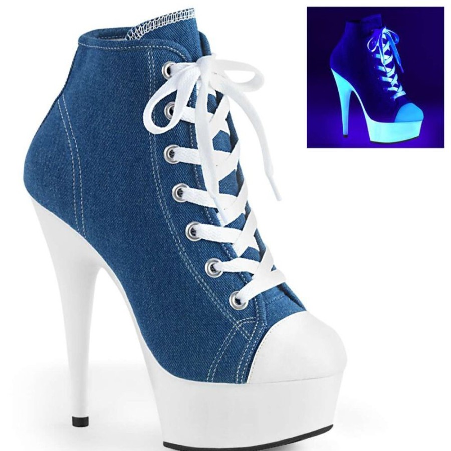 High Heels Pleaser | Pleaser Stiefelette Delight-600Sk-02 Blau Neon-Weis