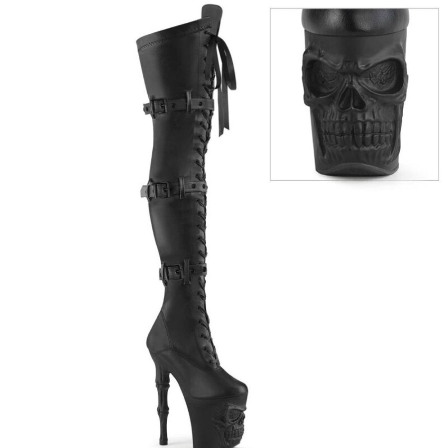 High Heels Pleaser | Pleaser Rapture-3028 Plateau Overknee Stiefel Kunstleder Schwarz