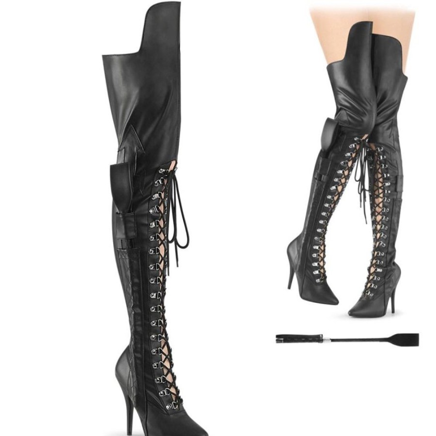 High Heels Pleaser | Pleaser Seduce-3082 Overknee Stiefel Kunstleder Schwarz