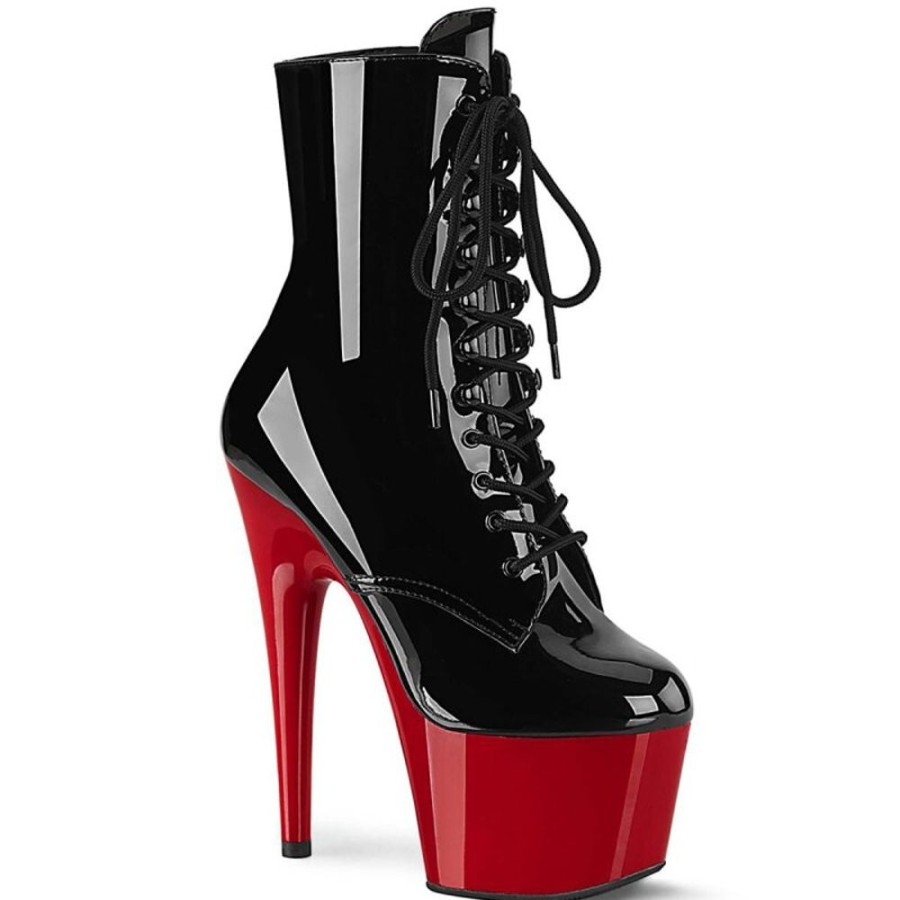 High Heels Pleaser | Pleaser Adore-1020 Plateau Stiefeletten Lack Schwarz Rot