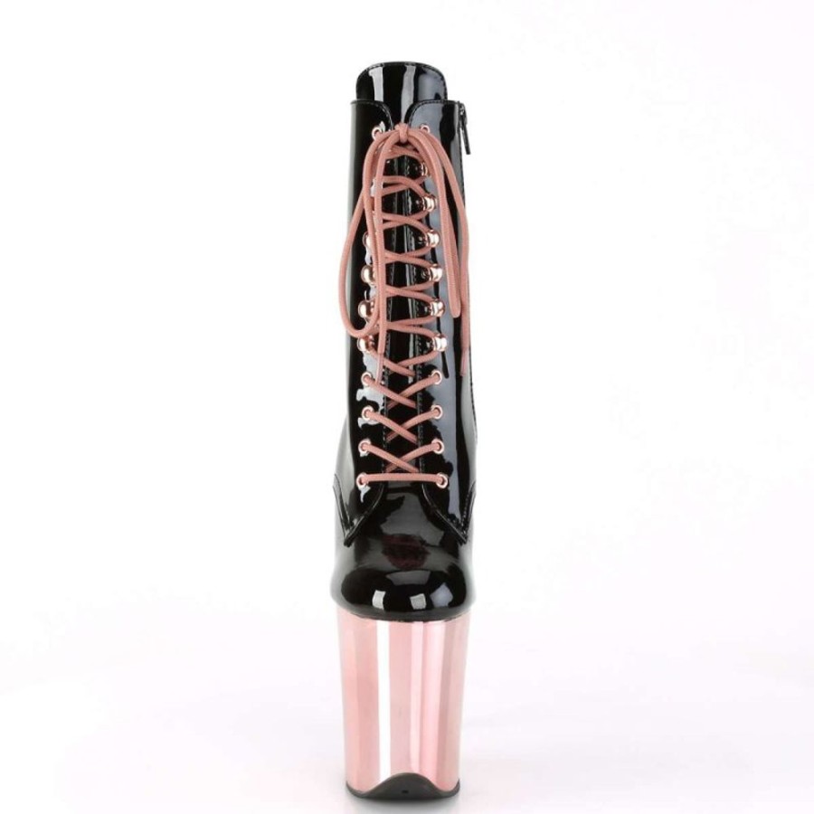 High Heels Pleaser | Pleaser Stiefelette Flamingo-1020 Schwarz Rose-Gold Chrom