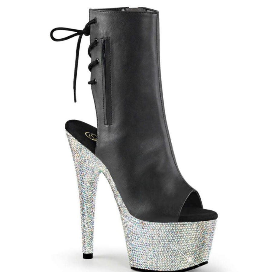 High Heels Pleaser | Pleaser Stiefelette Bejeweled-1018Dm-7 Schwarz Silber Multi Glitter