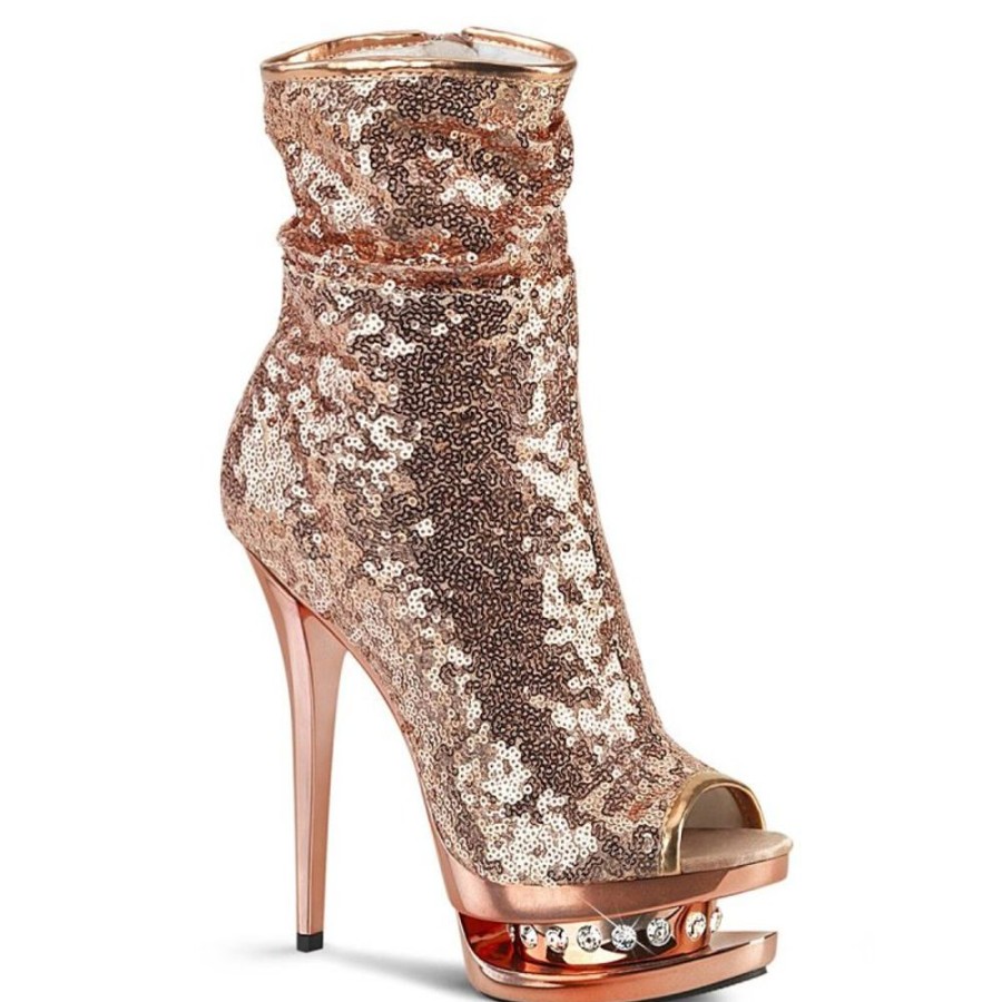 High Heels Pleaser | Pleaser Blondie-R-1008 Plateau Stiefeletten Pailetten Chrom Rose-Gold