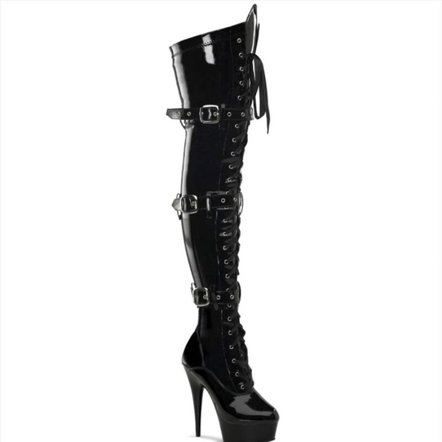 High Heels Pleaser | Pleaser Overknee Stiefel Delight-3028 Schwarz