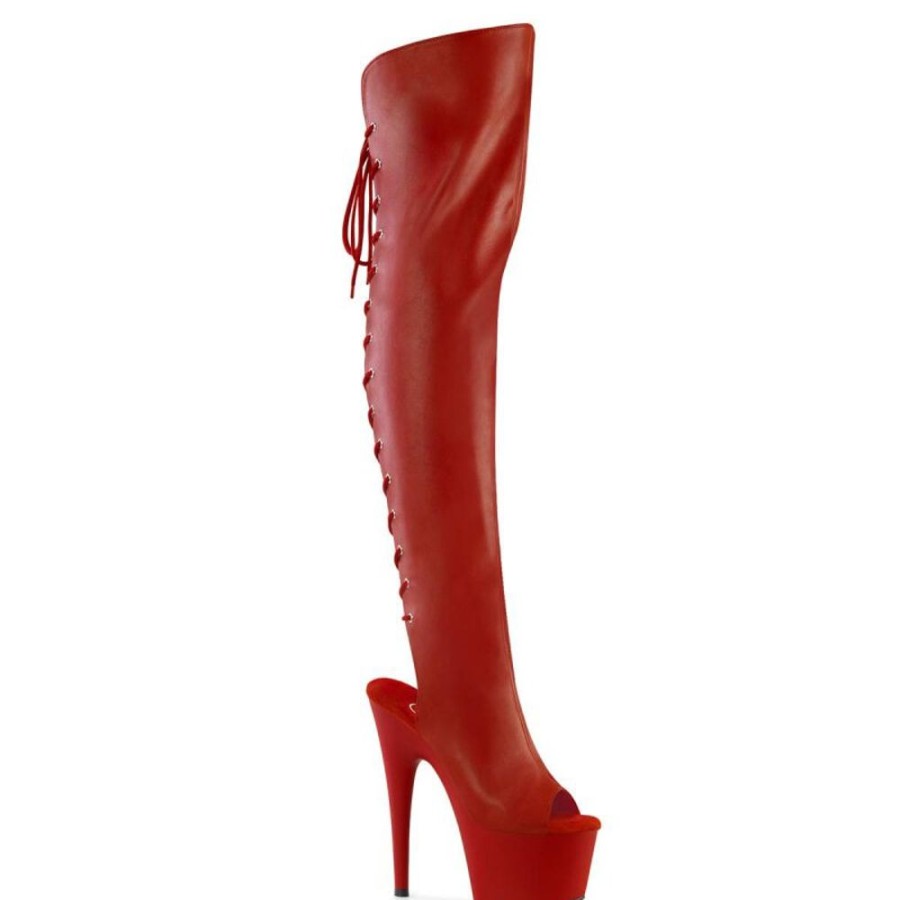 High Heels Pleaser | Pleaser Adore-3019 Plateau Overknee Stiefel Kunstleder Rot