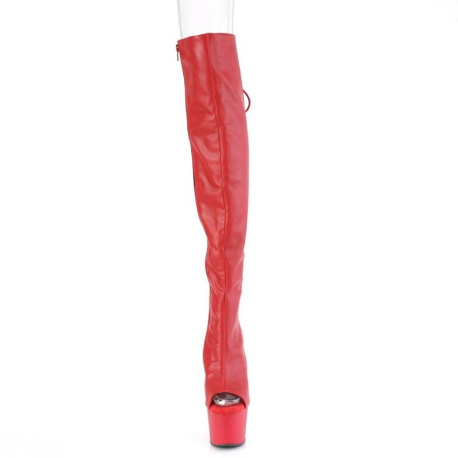 High Heels Pleaser | Pleaser Adore-3019 Plateau Overknee Stiefel Kunstleder Rot