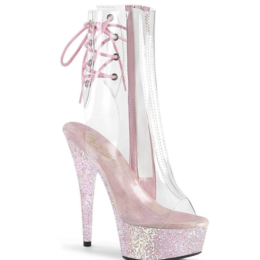 High Heels Pleaser | Pleaser Delight-1018C Plateau Stiefeletten Glitter Transparent Rosa