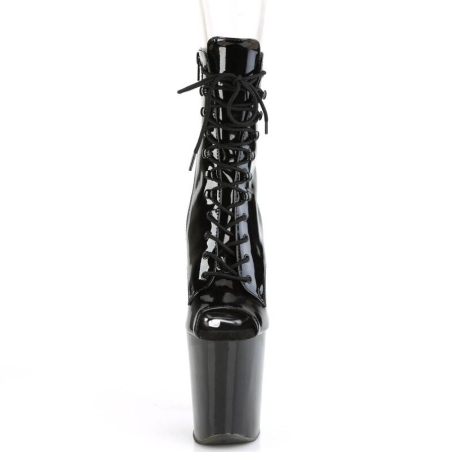 High Heels Pleaser | Pleaser Xtreme-1021 Plateau Stiefeletten Lack Schwarz