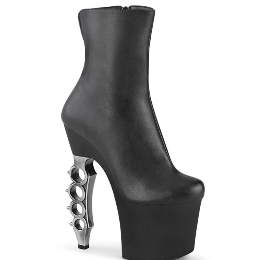 High Heels Pleaser | Pleaser Irongrip-1042 Plateau Stiefeletten Kunstleder Schwarz