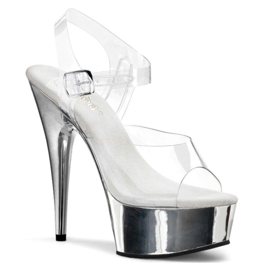 High Heels Pleaser | Pleaser Sandalette Delight-608 Transparent Silber Chrom