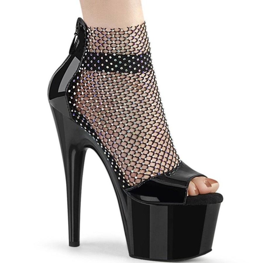 High Heels Pleaser | Pleaser Adore-765Rm Plateau Sandaletten Mesh Lack Schwarz