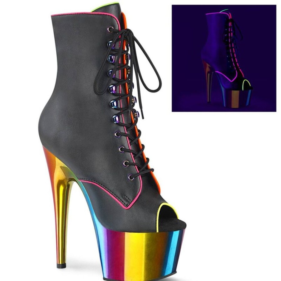 High Heels Pleaser | Pleaser Adore-1021Rc-02 Plateau Stiefeletten Kunstleder Chrom Schwarz Bunt