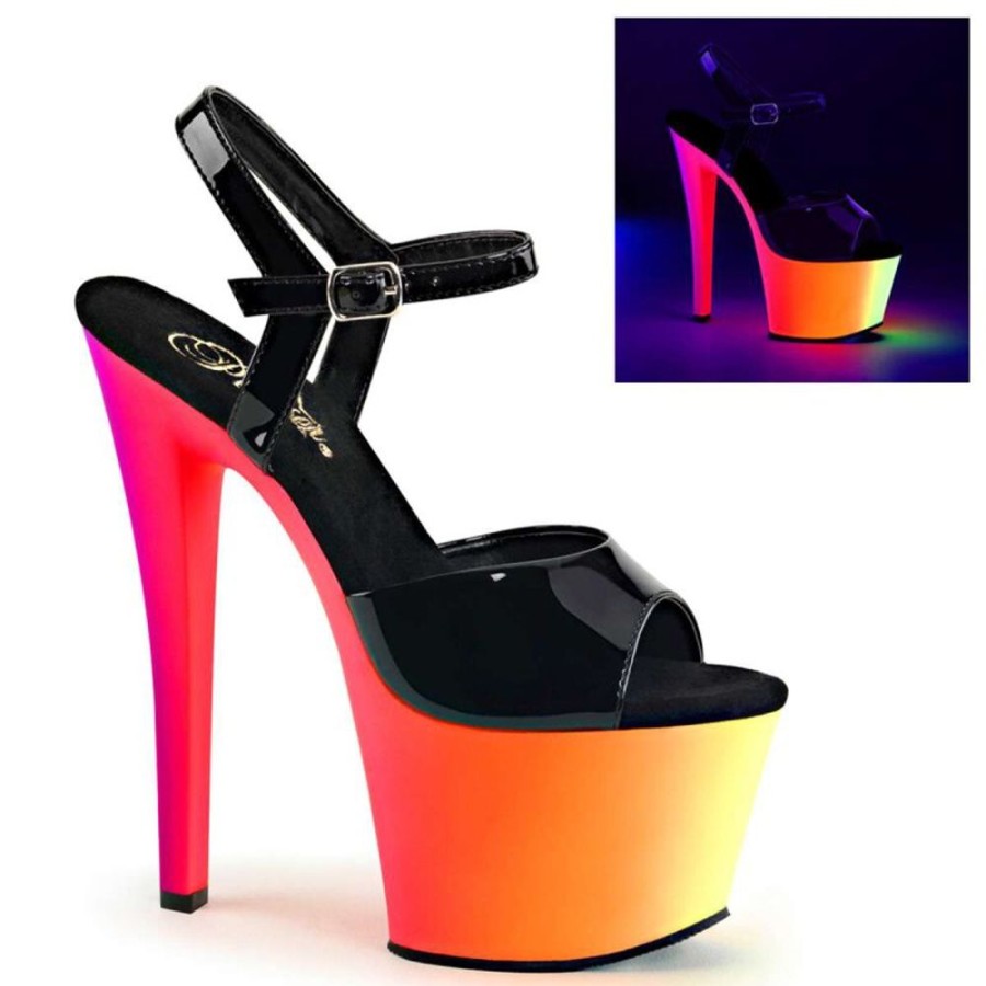 High Heels Pleaser | Pleaser Sandalette Rainbow-309Uv Schwarz Neon-Bunt