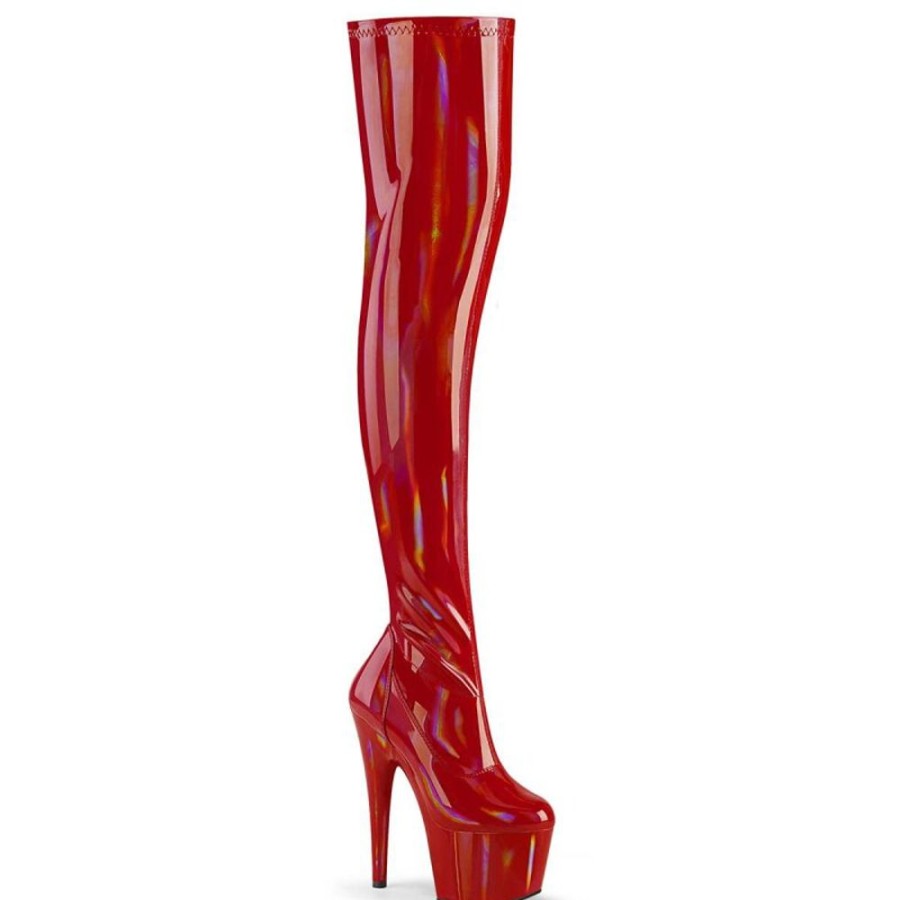 High Heels Pleaser | Pleaser Adore-3000Hwr Plateau Overknee Stiefel Holo Rot