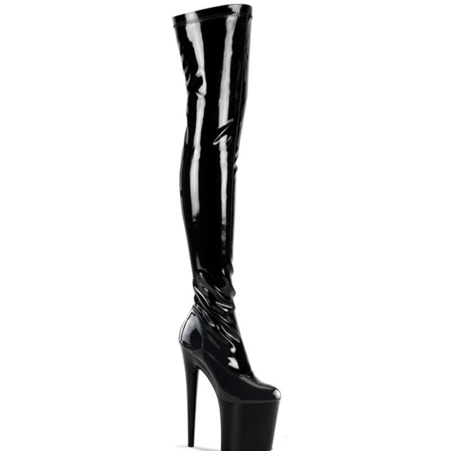 High Heels Pleaser | Pleaser Overknee Stiefel Flamingo-3000 Schwarz