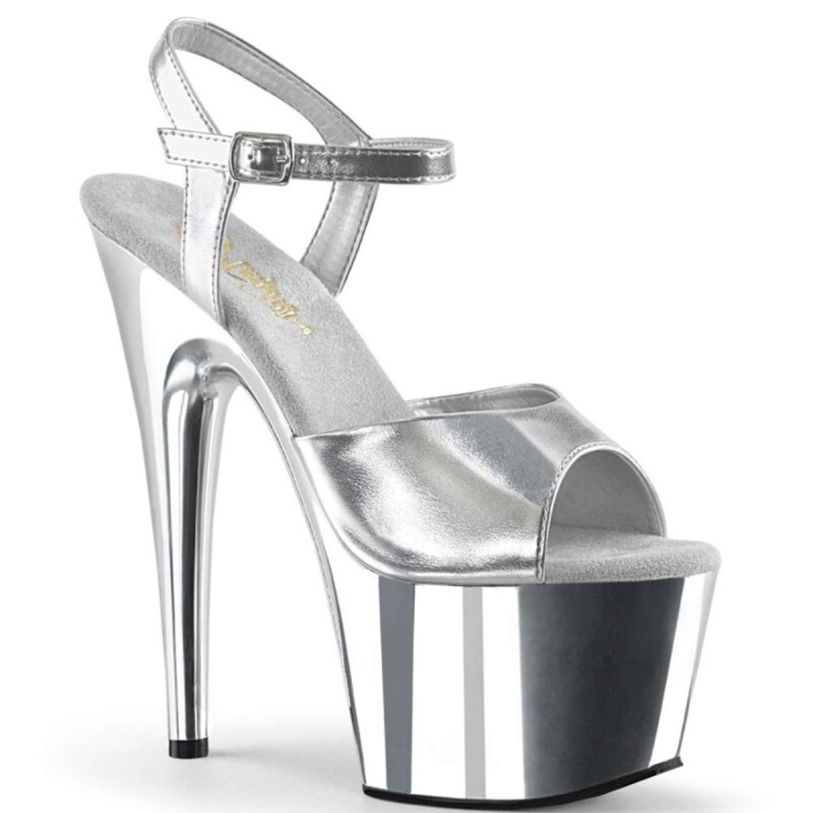 High Heels Pleaser | Pleaser Sandalette Adore-709 Silber Metallic Chrom