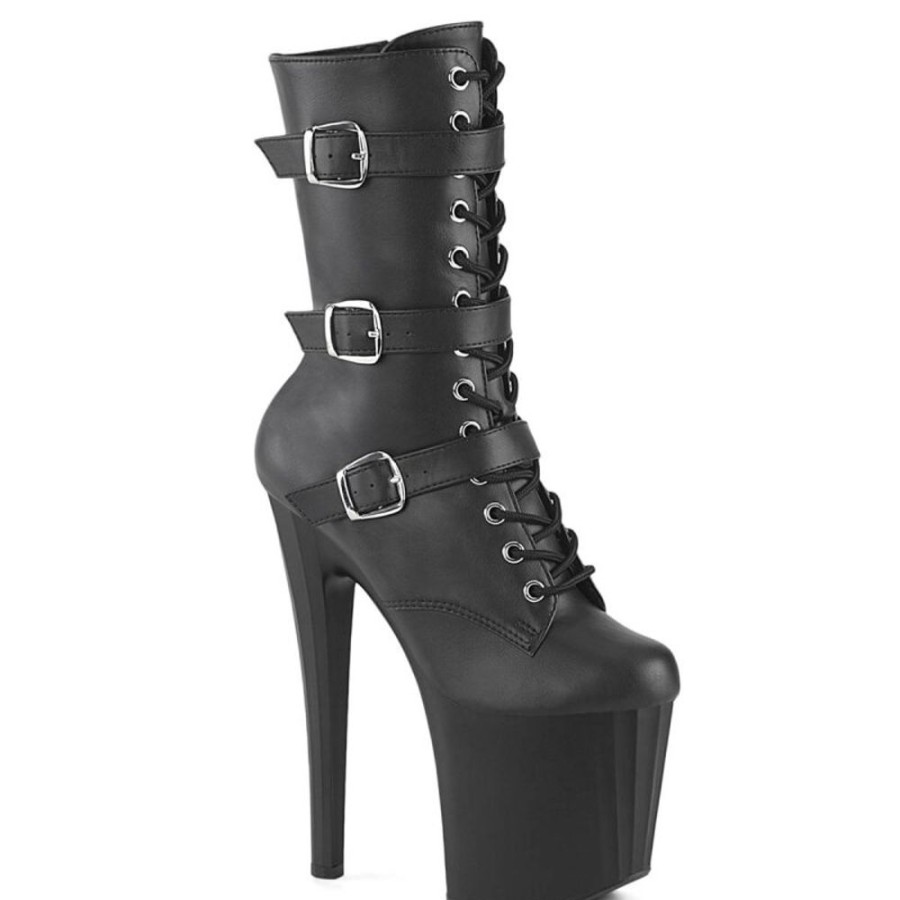 High Heels Pleaser | Pleaser Enchant-1043 Plateau Stiefel Kunstleder Schwarz