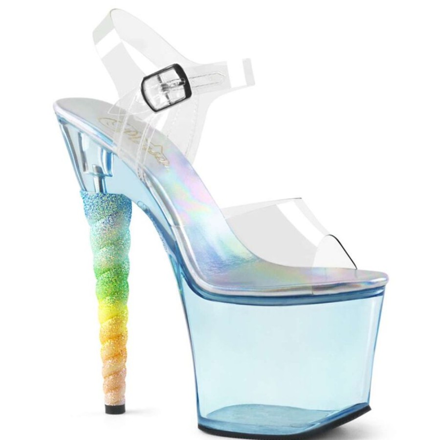 High Heels Pleaser | Pleaser Sandalette Unicorn-708T Transparent Baby Blau Bunt