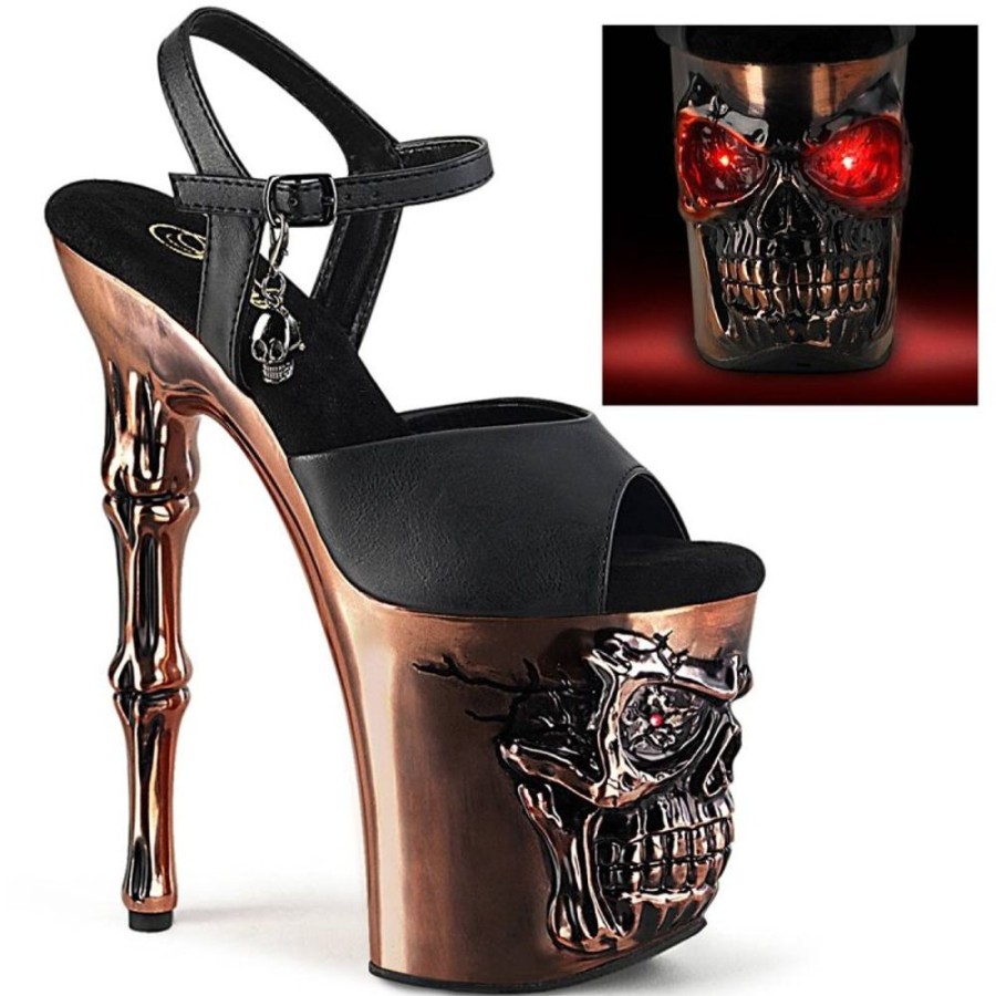 High Heels Pleaser | Pleaser Rapture-809-Lt Plateau Sandaletten Kunstleder Schwarz Rose-Gold