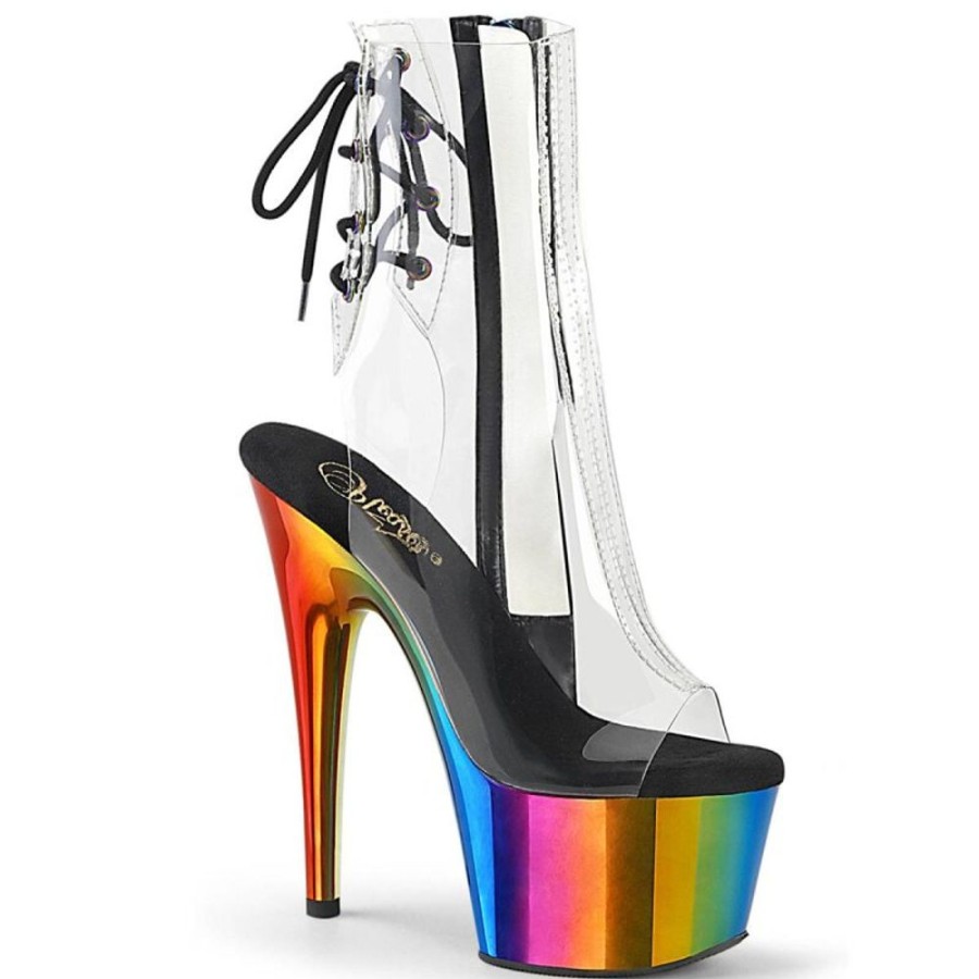 High Heels Pleaser | Pleaser Adore-1018Rc Plateau Stiefeletten Chrom Transparent Bunt