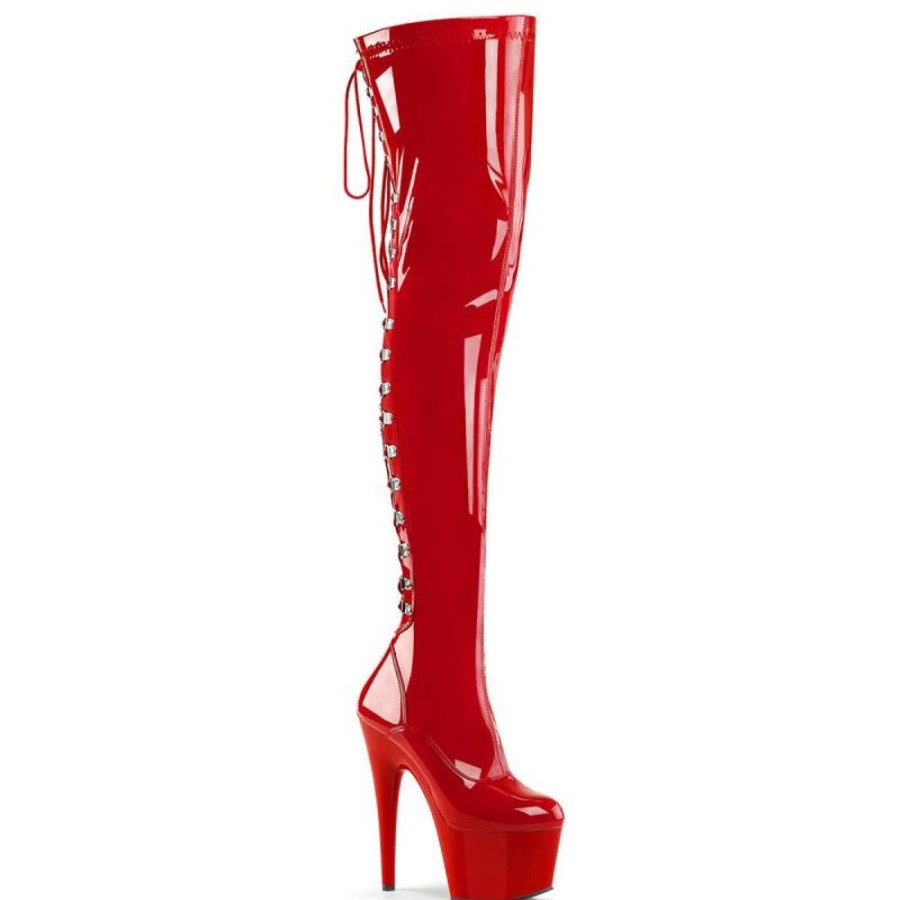 High Heels Pleaser | Pleaser Adore-3063 Plateau Overknee Stiefel Lack Rot