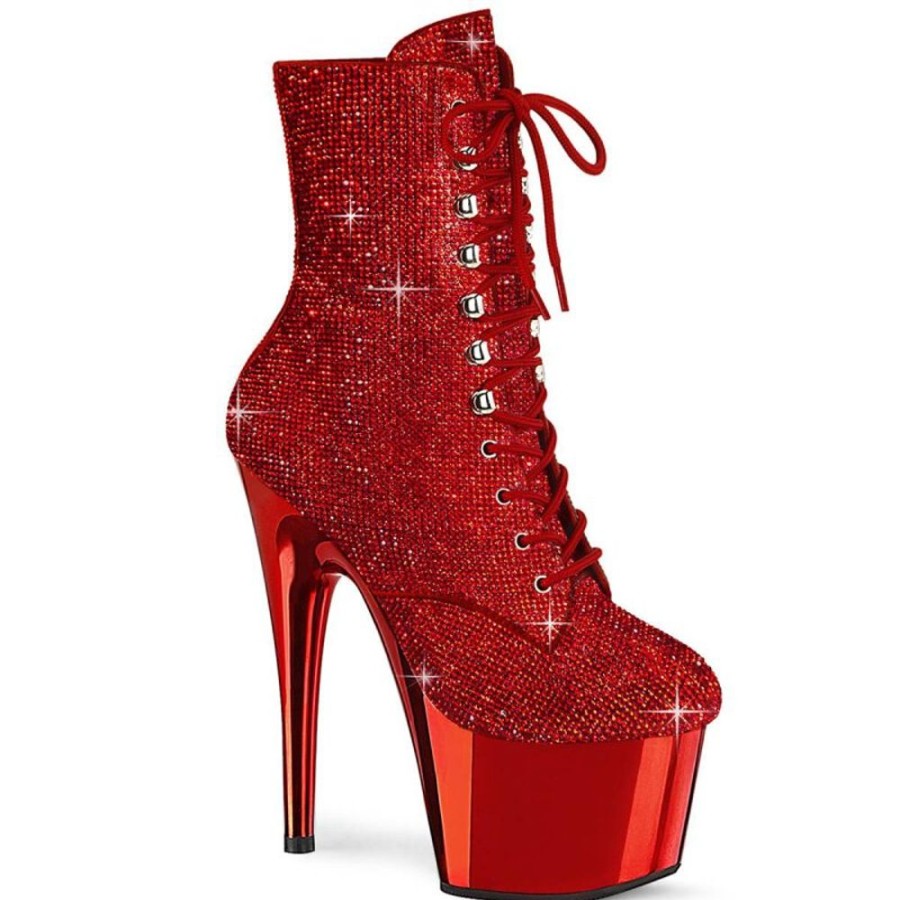 High Heels Pleaser | Pleaser Adore-1020Chrs Plateau Stiefeletten Strass Chrom Rot