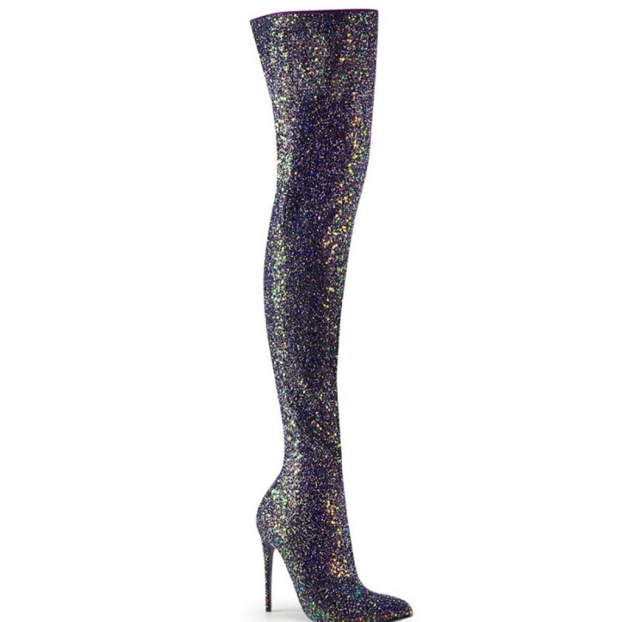 High Heels Pleaser | Pleaser Courtly-3015 Overknee Stiefel Glitter Schwarz