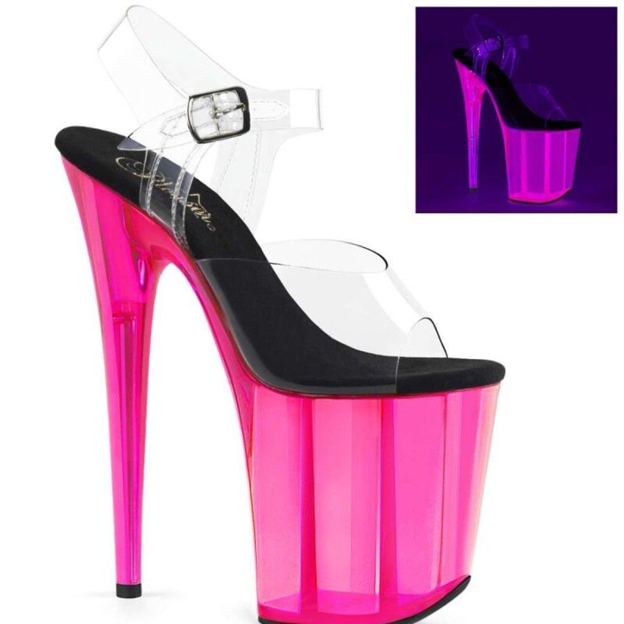 High Heels Pleaser | Pleaser Sandalette Flamingo-808Uvt Transparent Neon-Pink