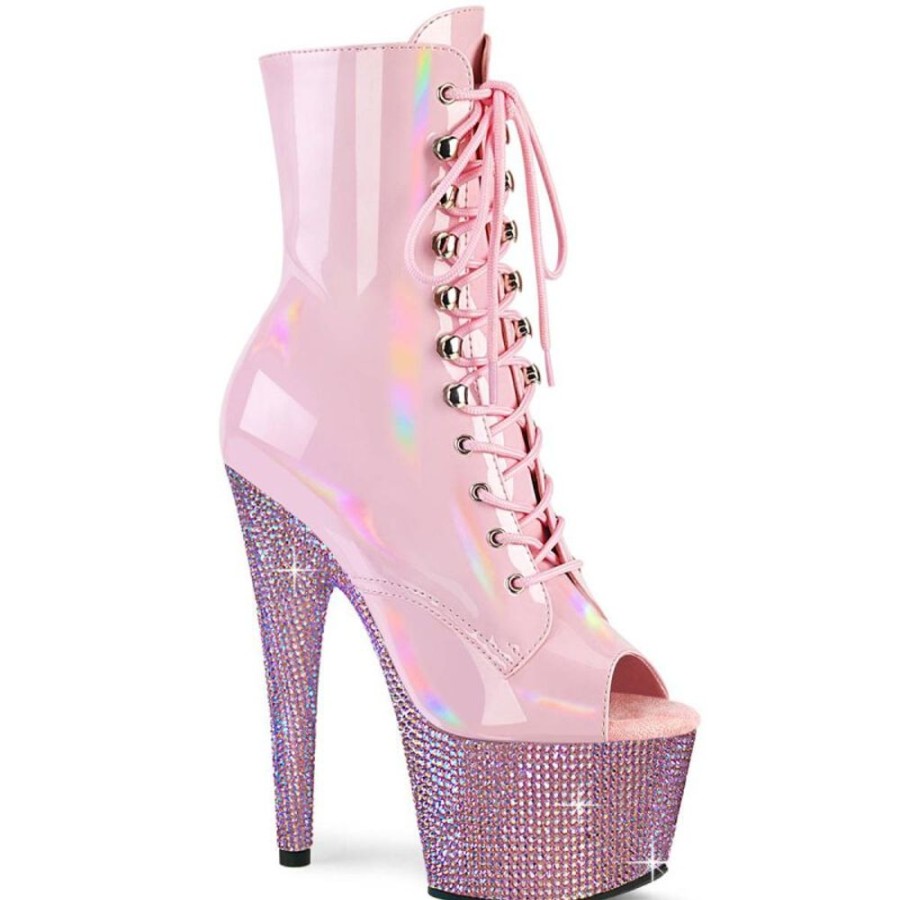 High Heels Pleaser | Pleaser Bejeweled-1021-7 Plateau Stiefeletten Holo Strass Rosa