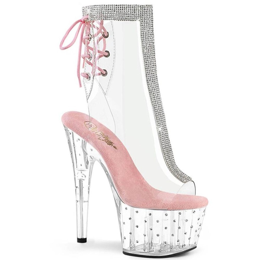 High Heels Pleaser | Pleaser Stardust-1018C-2Rs Plateau Stiefeletten Transparent Rosa