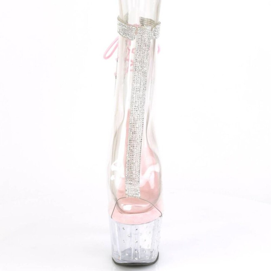 High Heels Pleaser | Pleaser Stardust-1018C-2Rs Plateau Stiefeletten Transparent Rosa