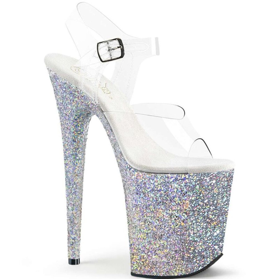 High Heels Pleaser | Pleaser Sandalette Flamingo-808Lg Transparent Silber Multi Glitter