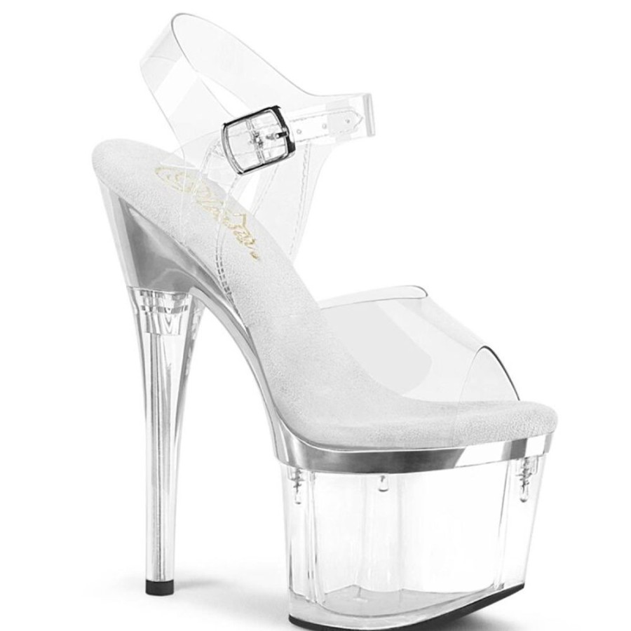 High Heels Pleaser | Pleaser Esteem-708 Plateau Sandaletten Chrom Transparent