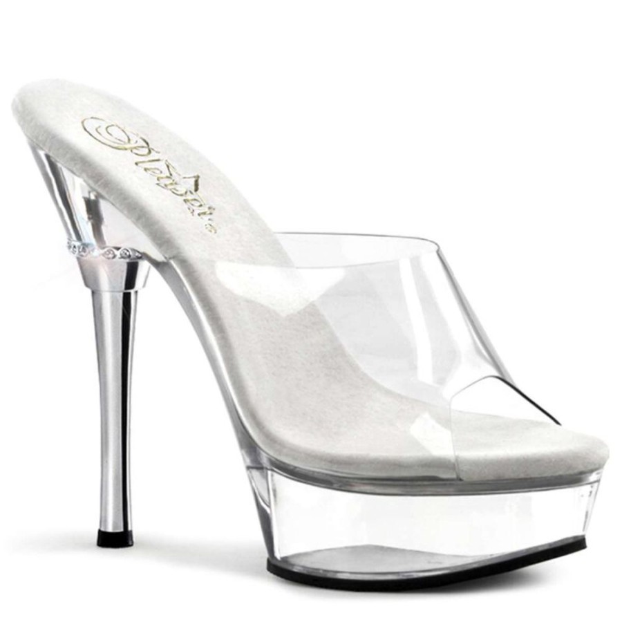 High Heels Pleaser | Pleaser Pantolette Allure-601 Transparent Silber