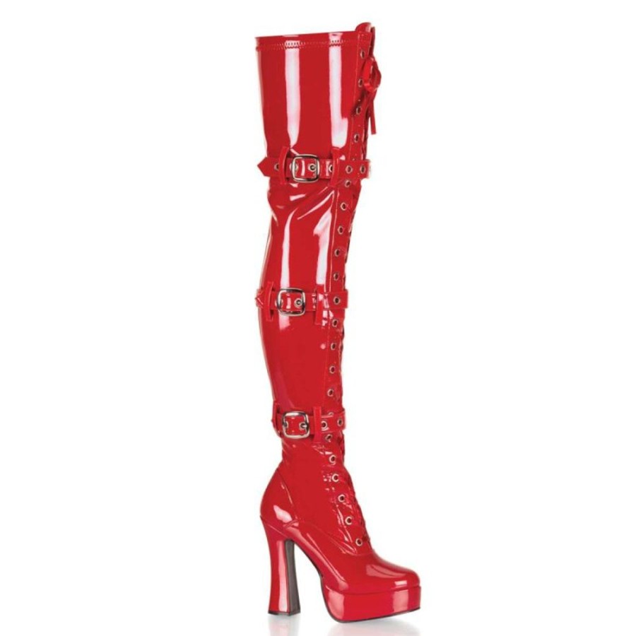 High Heels Pleaser | Pleaser Overknee Stiefel Electra-3028 Rot