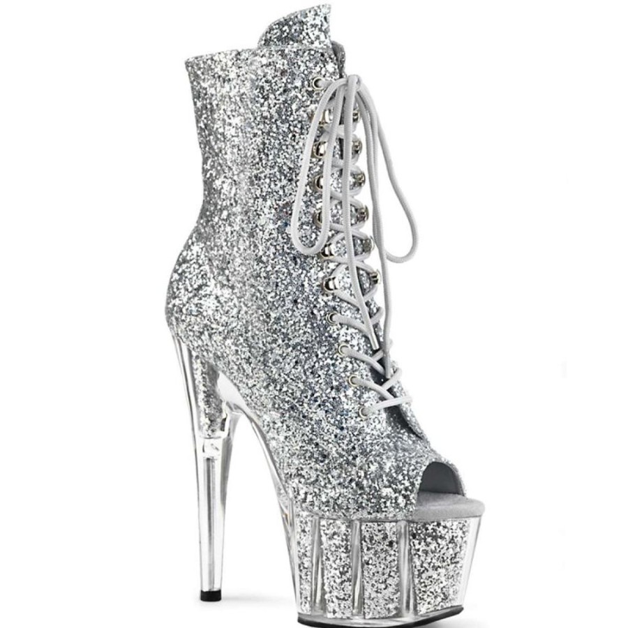 High Heels Pleaser | Pleaser Stiefelette Adore-1021G Silber Glitter