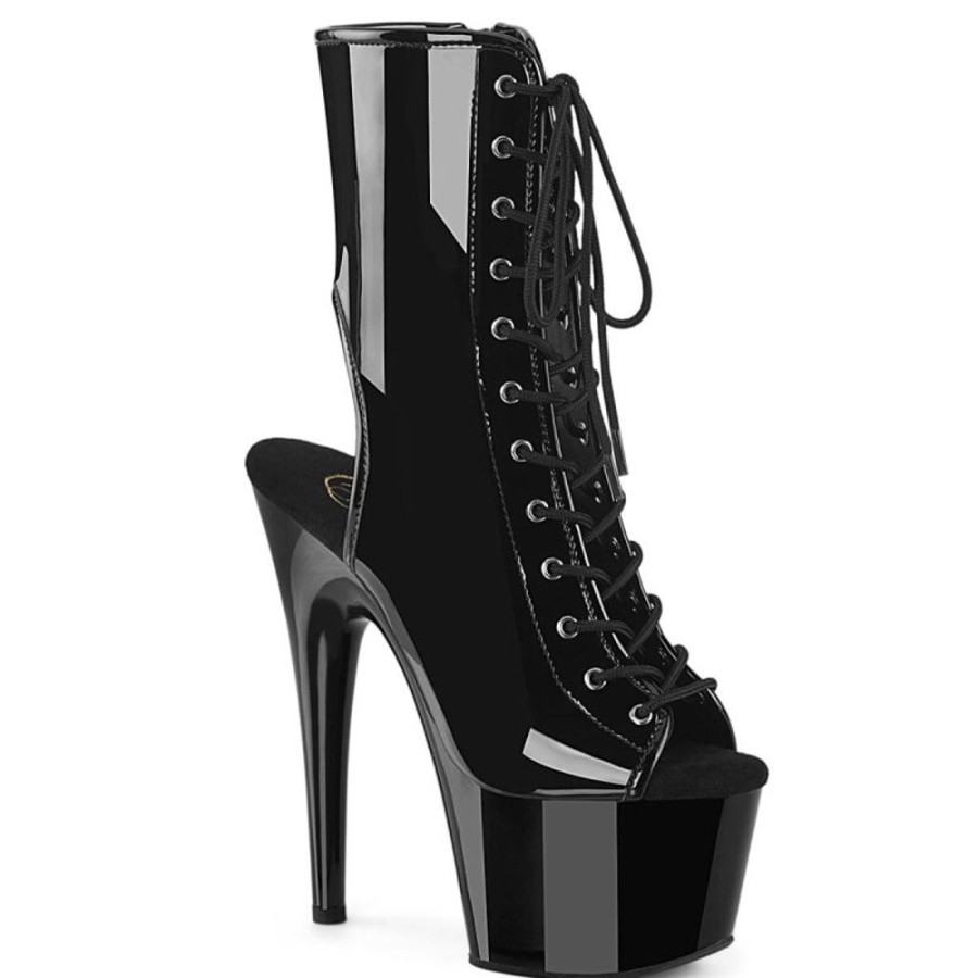 High Heels Pleaser | Pleaser Adore-1016 Plateau Stiefeletten Lack Schwarz