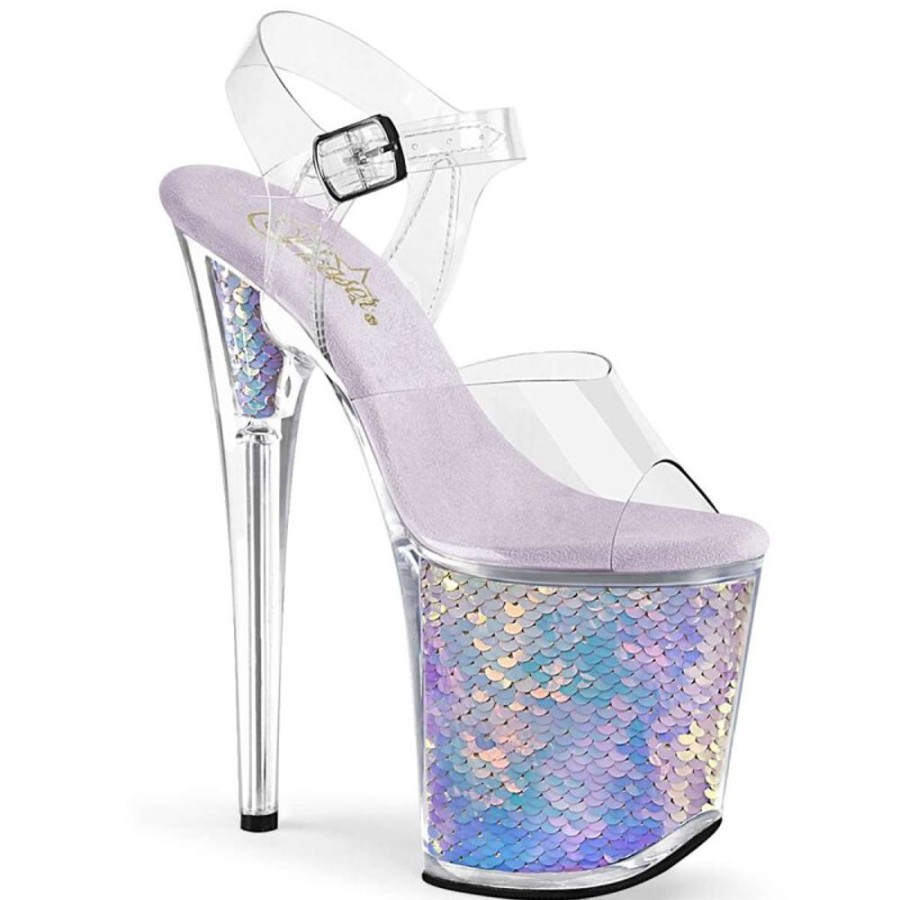 High Heels Pleaser | Pleaser Sandalette Flamingo-808Mc Transparent Lavendel Chrom