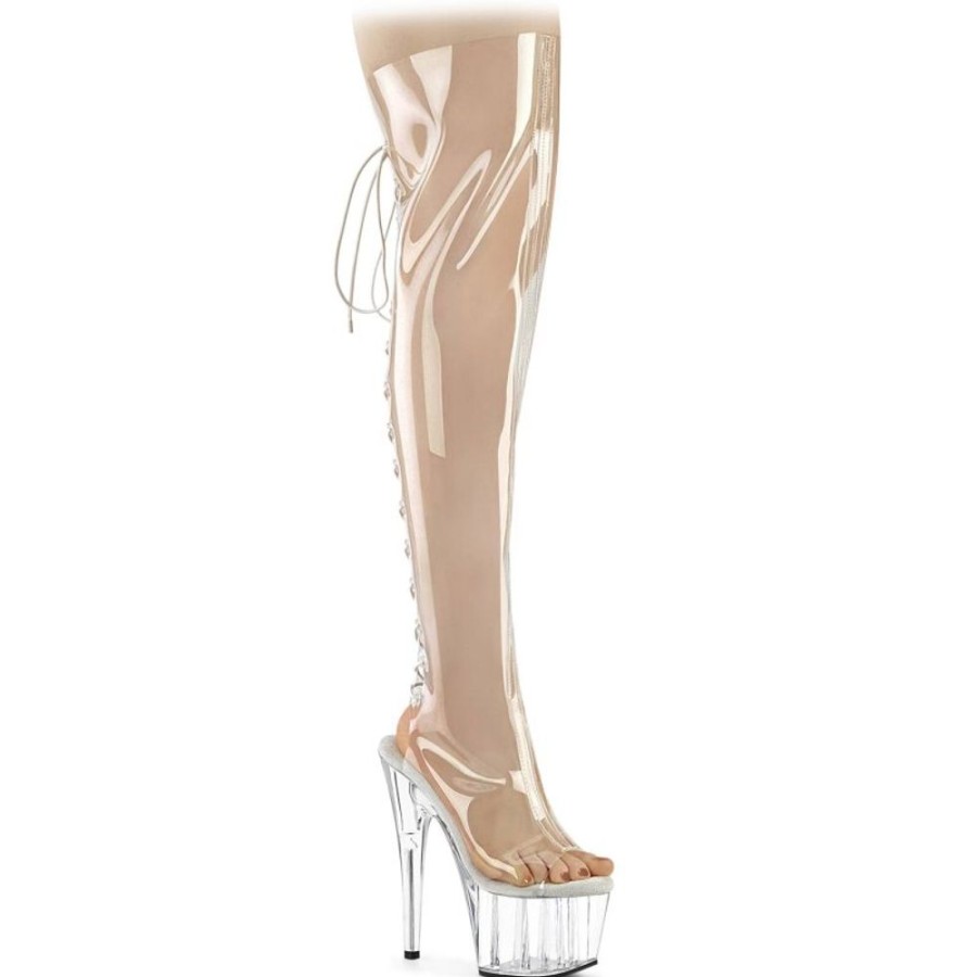 High Heels Pleaser | Pleaser Adore-3019C Plateau Overknee Stiefel Transparent