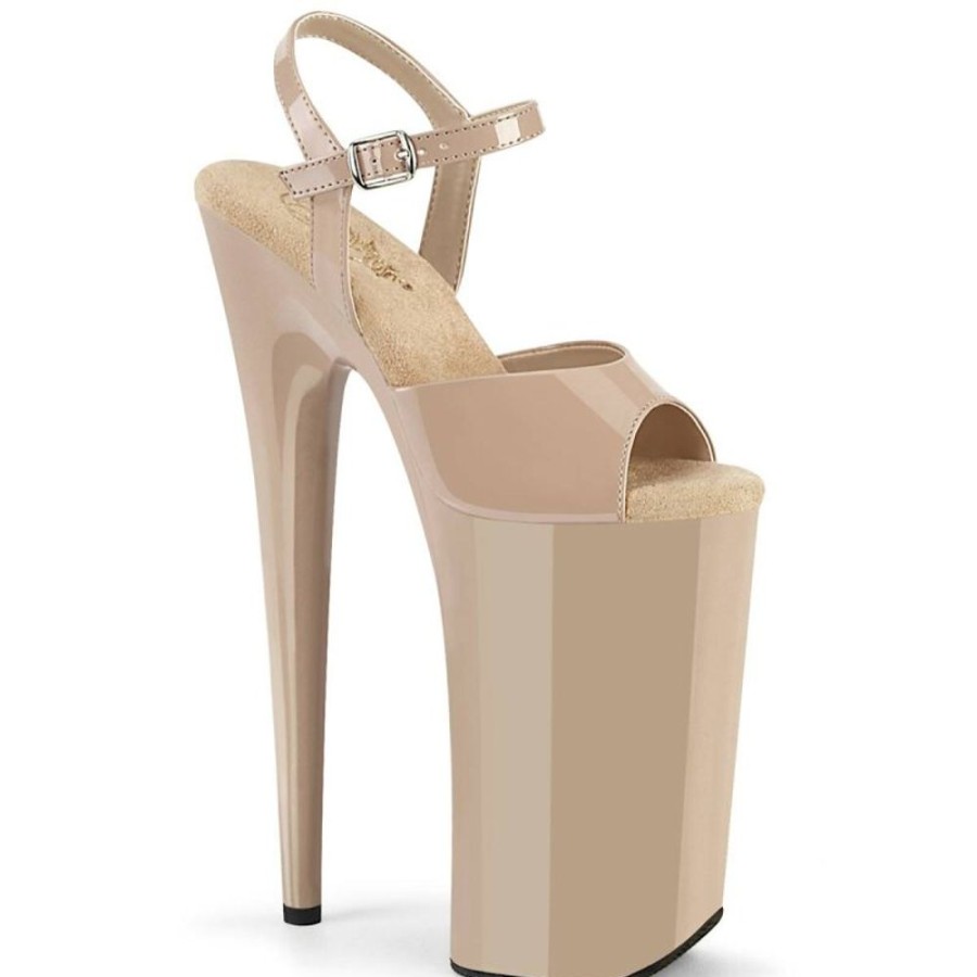 High Heels Pleaser | Pleaser Beyond-009 Plateau Sandaletten Lack Beige