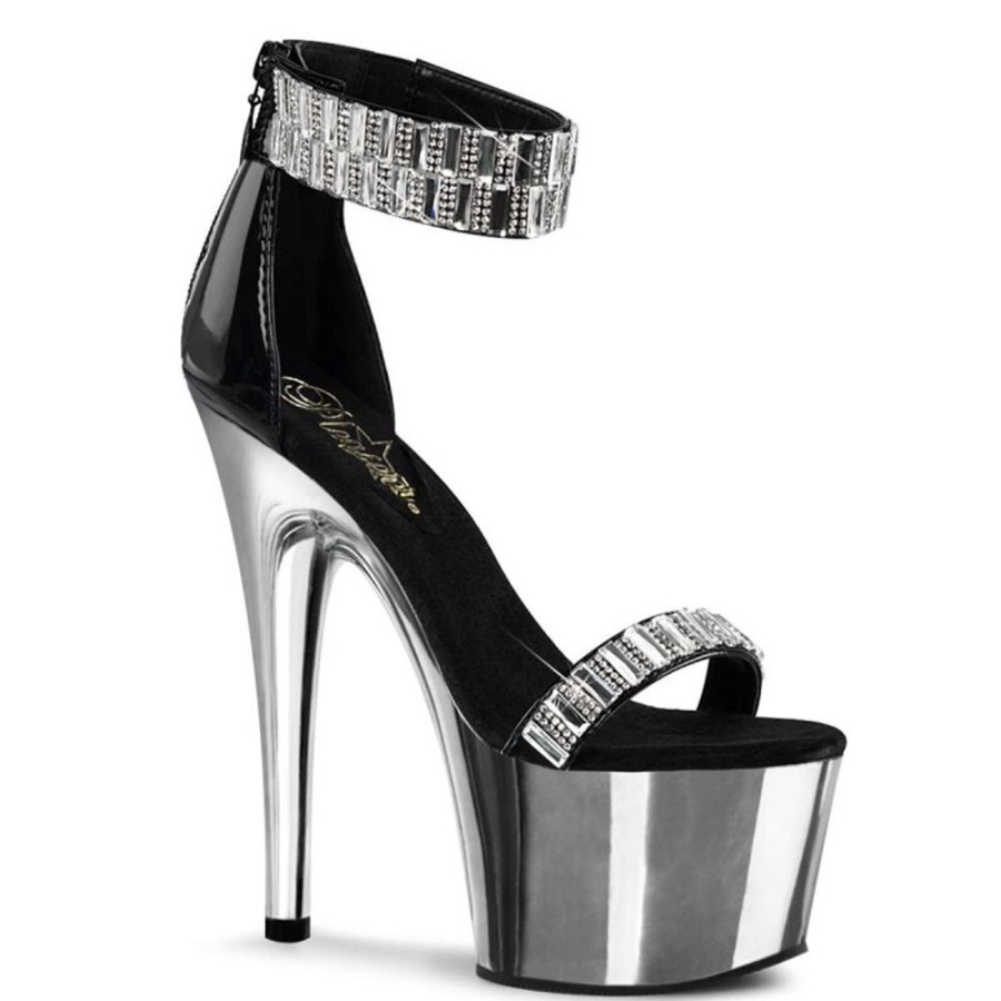 High Heels Pleaser | Pleaser Sandalette Adore-769Rs Schwarz Siber Chrom