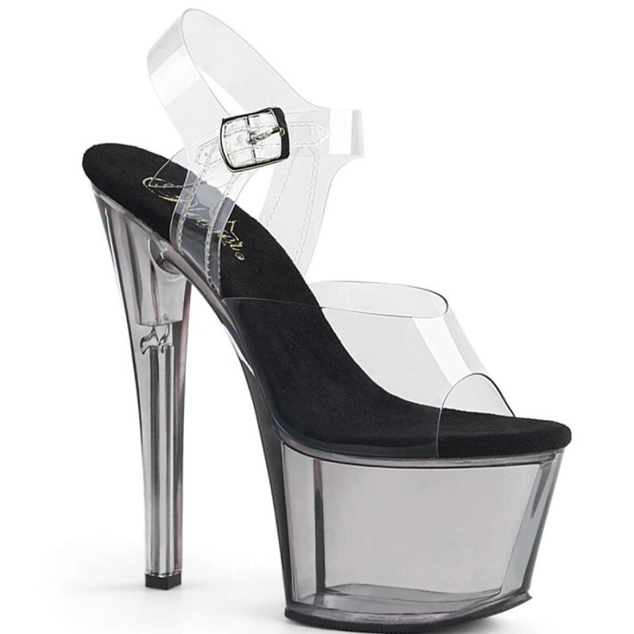 High Heels Pleaser | Pleaser Sandalette Sky-308T Transparent Silber Smoke