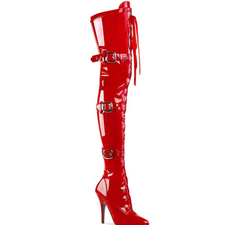 High Heels Pleaser | Pleaser Seduce-3028 Overknee Stiefel Lack Rot