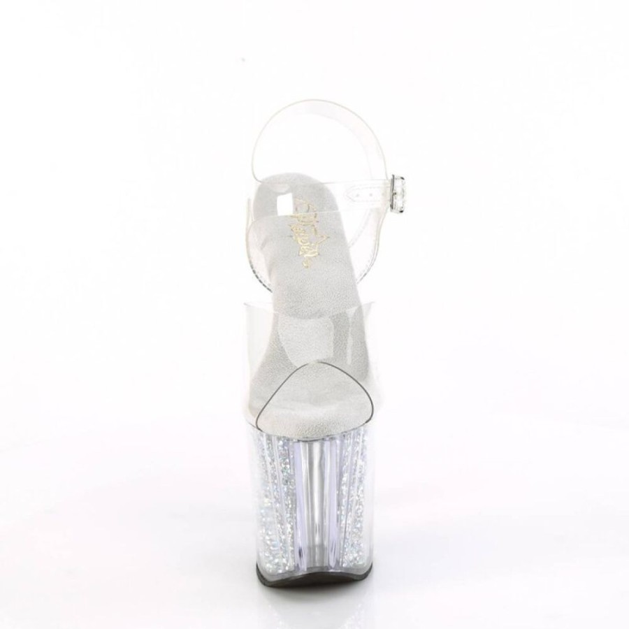 High Heels Pleaser | Pleaser Enchant-708Rsi Plateau Sandaletten Glitter Transparent Silber