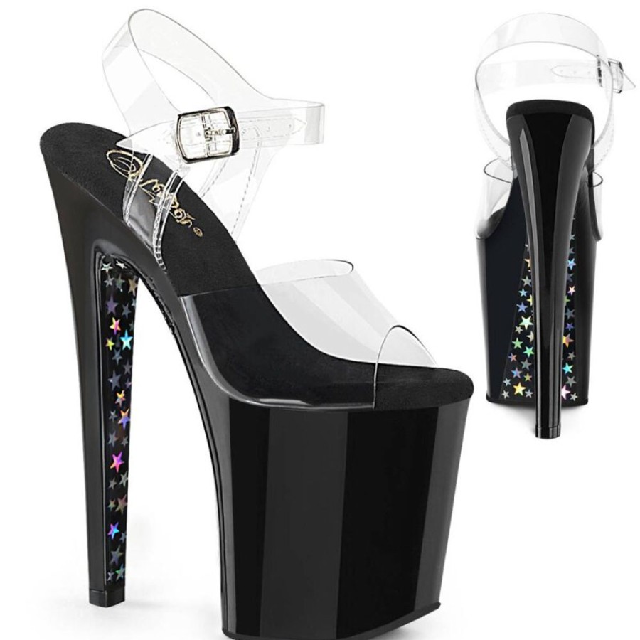 High Heels Pleaser | Pleaser Xtreme-808Chs Plateau Sandaletten Transparent Schwarz